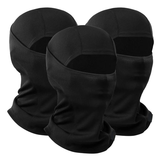Black full-face balaclava ski masks, pack of 3 with face covering and hood
