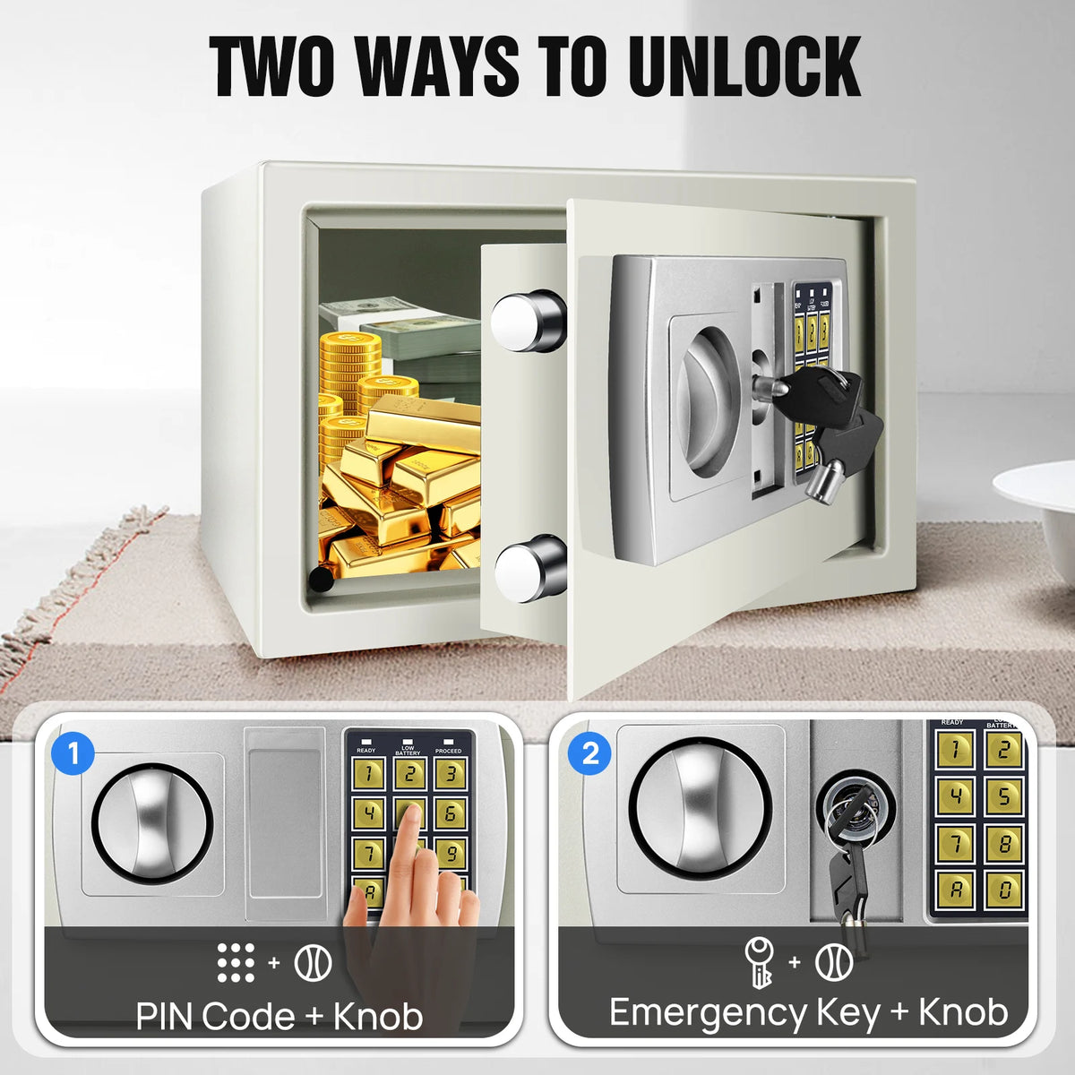 Safe Box Digital Security Steel Case with Electronic Password & Key for Home,Office (4.6/8.5/16L,Black/Grey/White)