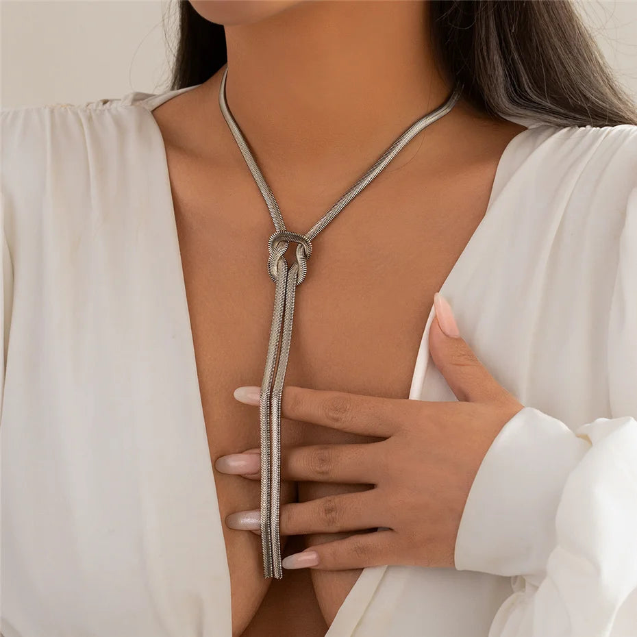 Ingemark Unique Adjustable Twisted Chunky Snake Long Chain Necklace for Women Sexy Vintage Knotted Link Grunge Chest Jewelry New