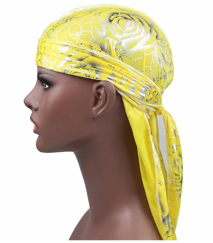 Satin Floral Printed Headband Scarves for Women Hair Accessories Mens Doo Rag Durag Long Tail Cap Bandana Turban Unisex Headwear