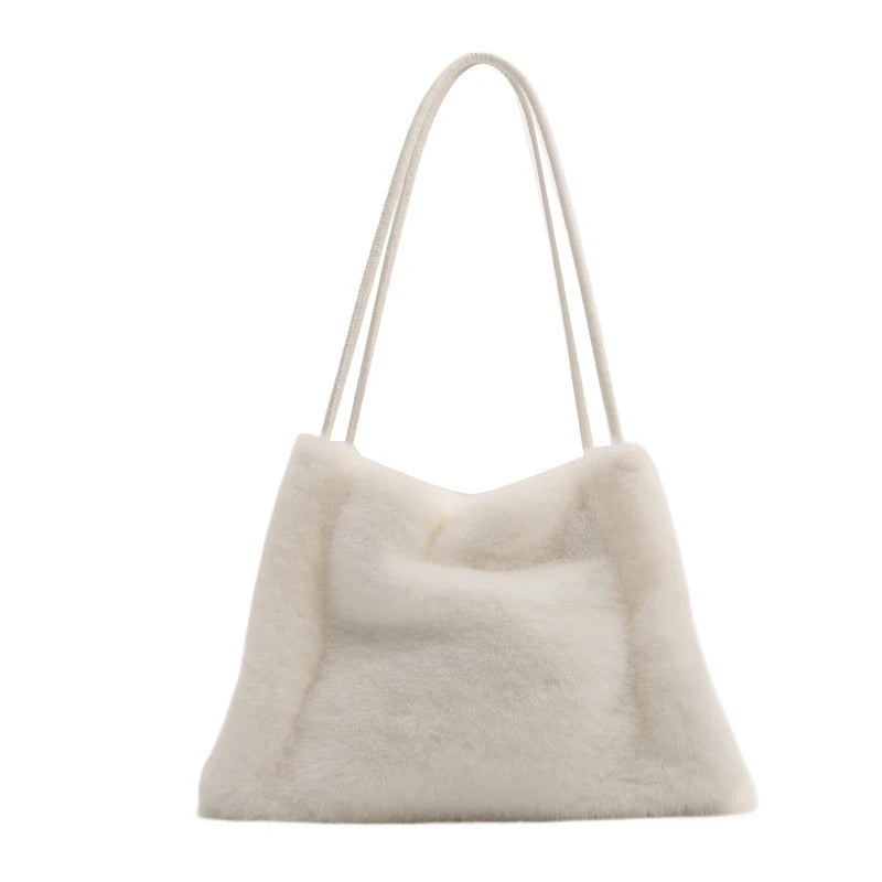 Female Autumn Winter Plush Handbag Versatile Solid Color Chain Crossbody Shopping Bag Women New Design Chain Messenger Bags