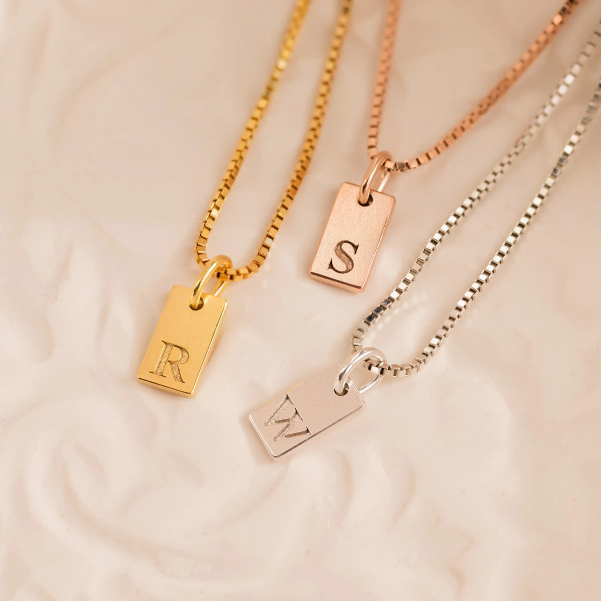 Dainty Initial Tag Necklace 18K Gold Plated Custom Etched Personalized Letter Pendant in Box Chain Gifts For Her  Women Jewelry