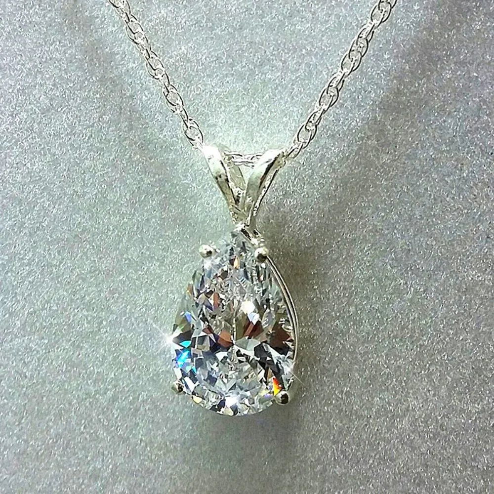 Classic Luxury High Quality 5A Zircon Teardrop-shaped Pendant Necklace for Women Bride Wedding Engagement Jewelry Accessory Gift