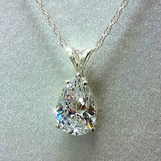 Classic Luxury High Quality 5A Zircon Teardrop-shaped Pendant Necklace for Women Bride Wedding Engagement Jewelry Accessory Gift