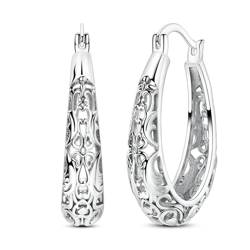 Original 925 Sterling Silver Women Hoop Earrings High Quality Shine Zircon U Shaped Classic Style Earring For Women Jewelry Gift