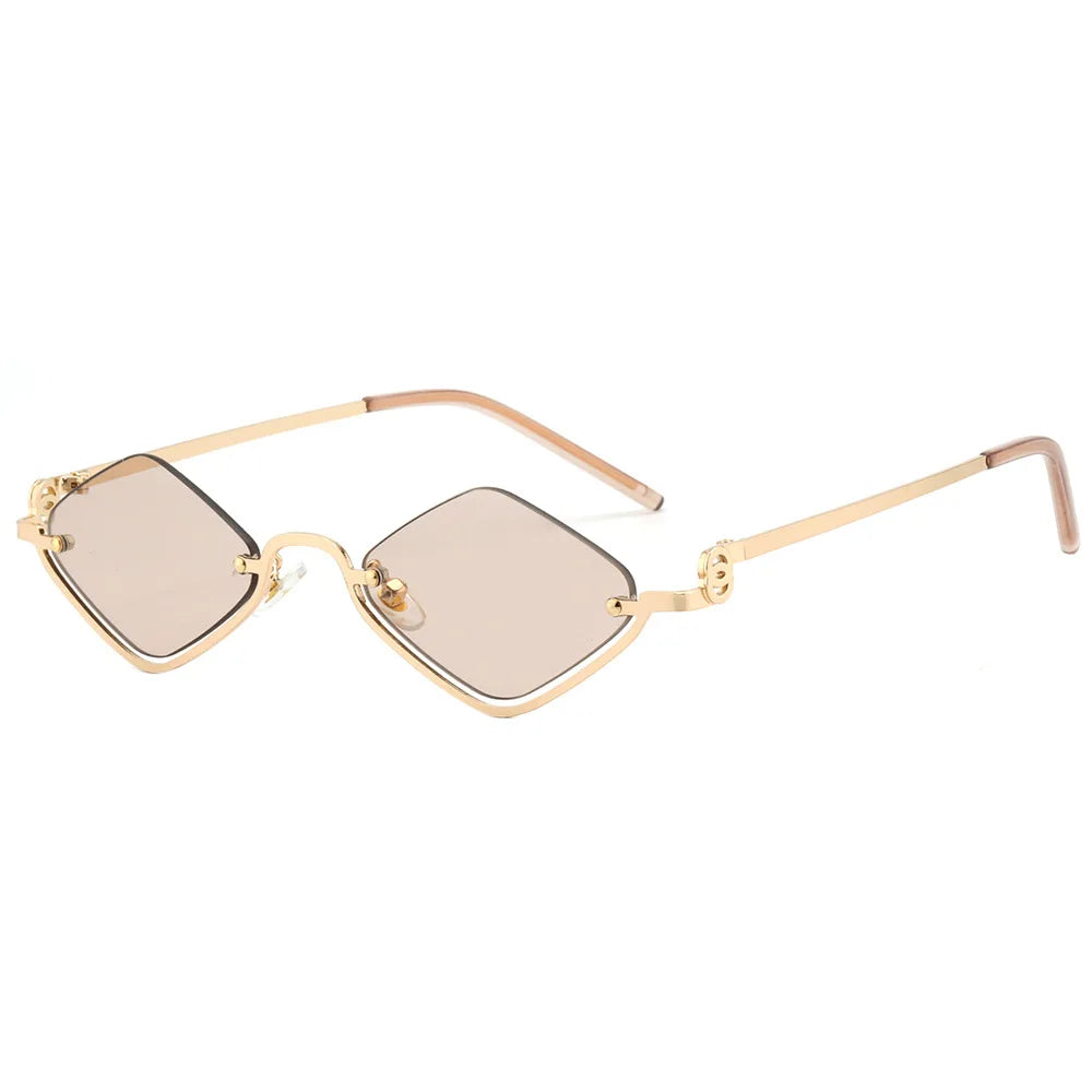Fashion Small Polygonal Sunglasses Women Luxury Brand Metal Half Frame Sun Glasses Ladies Hipster Sexy Cat Eye Shades Vintage
