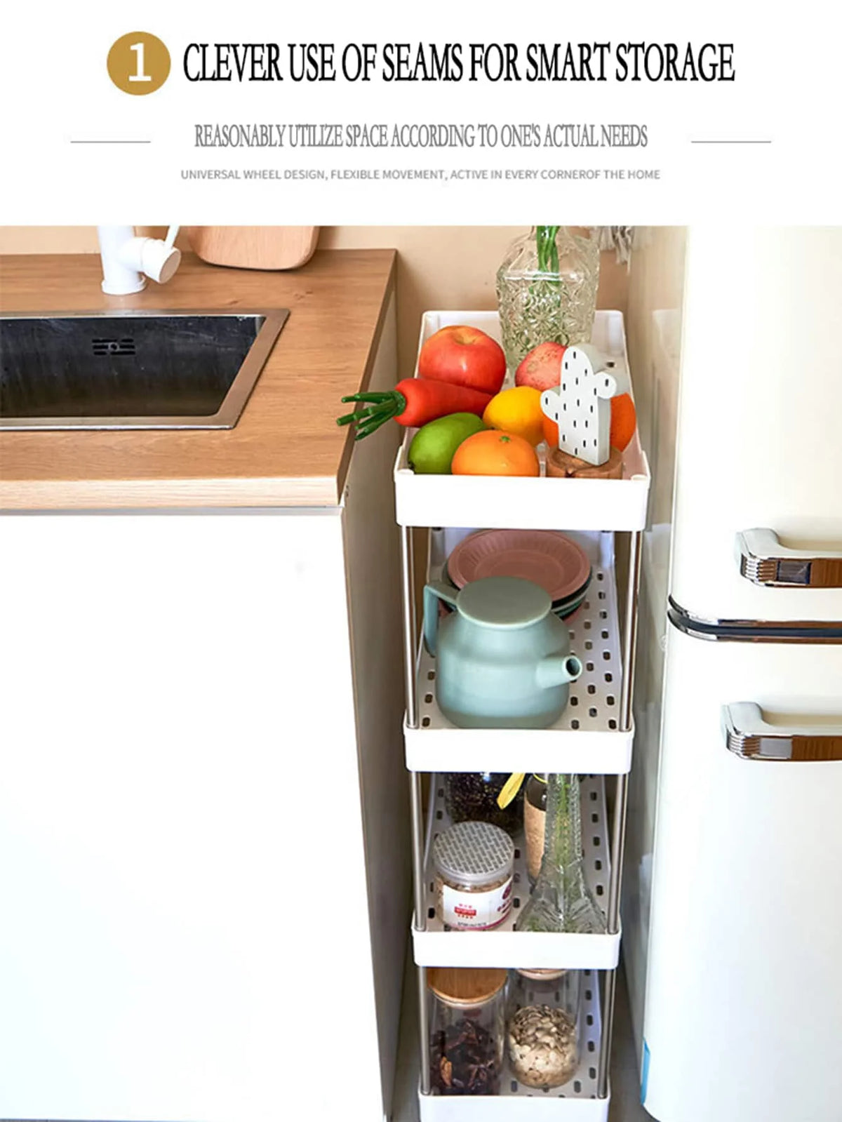 1pcs 3/4 Tier Rolling Utility Cart Storage Shelf Movable Gap Storage Rack Kitchen Bathroom Slim Slide Organizer Shelf Livingroom