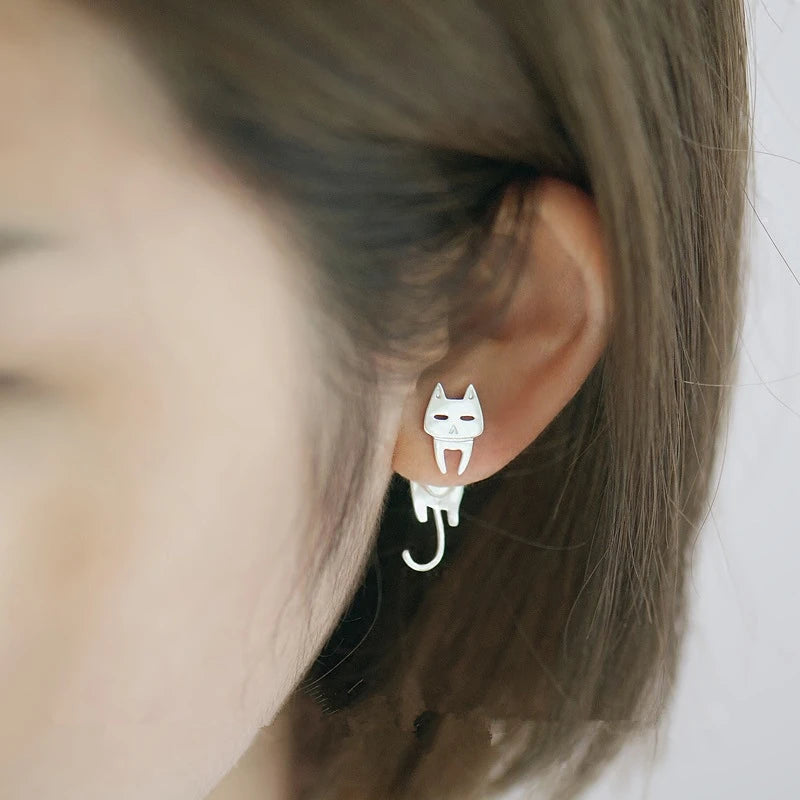 925 Sterling Silver Ear Stud Cat Fish Earring Gift for Women Hypoallergenic Eardrop Fine Jewelry Studs Prevent Allergy Dangler
