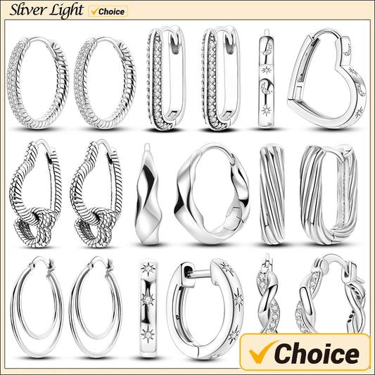 Sterling silver hoop earrings set with zircon sparkle and hinged backs