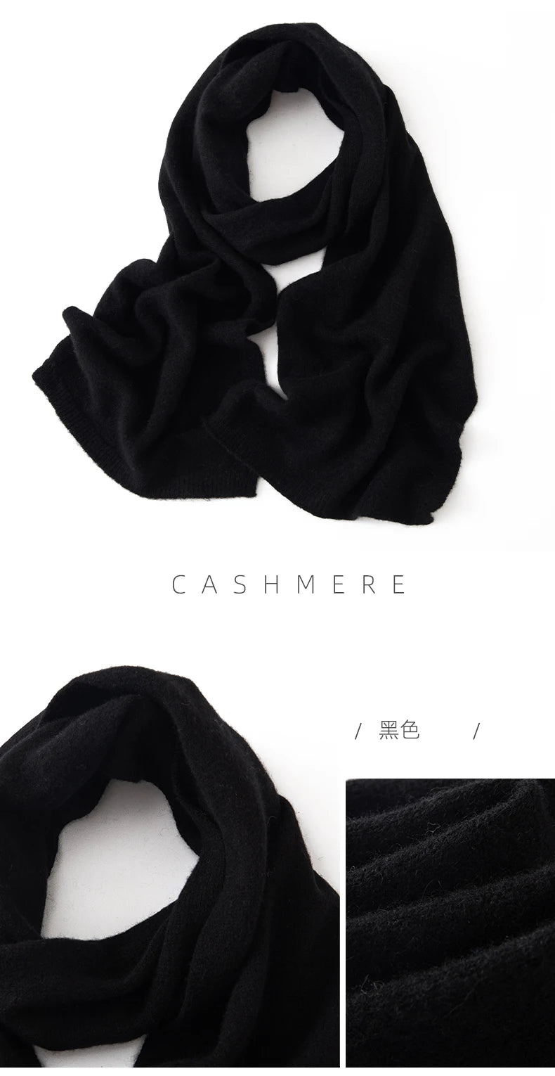Soft 100% Cashmere Scarf for Autumn and Winter, Women's Knitted Warm Neck Protection Scarf 160*25CM
