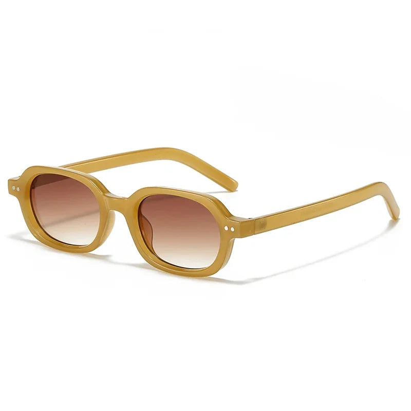 SO&EI Retro Small Oval Sunglasses Women Shades UV400 Fashion Rivets Men Jelly Color Gradient Punk Sun Glasses