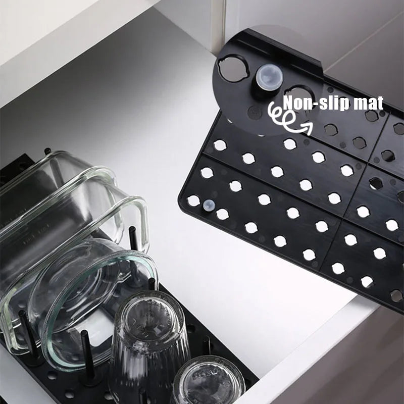 Drawer Retractable Tableware Rack  Pegboard Drawer Organizers  For Kitchen Adjustable Dish Plate Storage