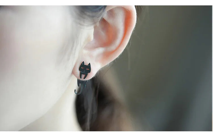 925 Sterling Silver Ear Stud Cat Fish Earring Gift for Women Hypoallergenic Eardrop Fine Jewelry Studs Prevent Allergy Dangler