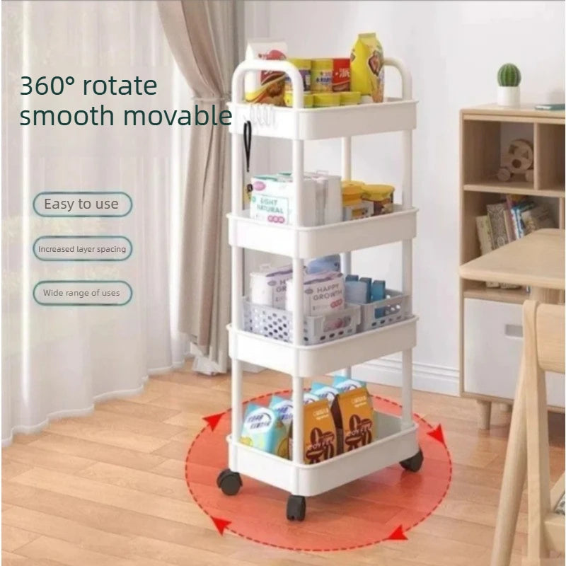 Kitchen multi-functional storage rack mobile trolley multi-level storage rack bookshelf snack and fruit storage rack