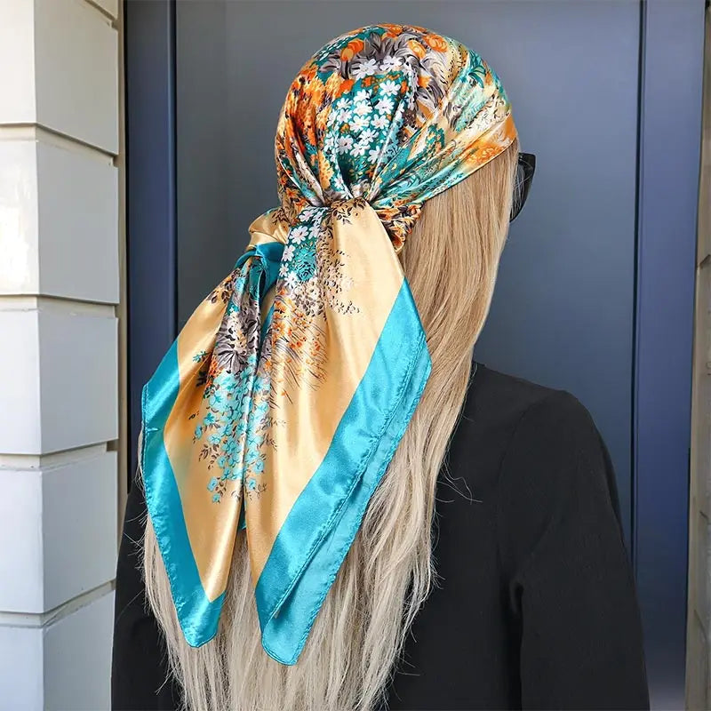 Luxury Brand Silk Satin Square Scarf Women Hijab Bandana Muslim Headscarves Shawl Wrap Ladies Headband Neckerchief Foulard 90cm