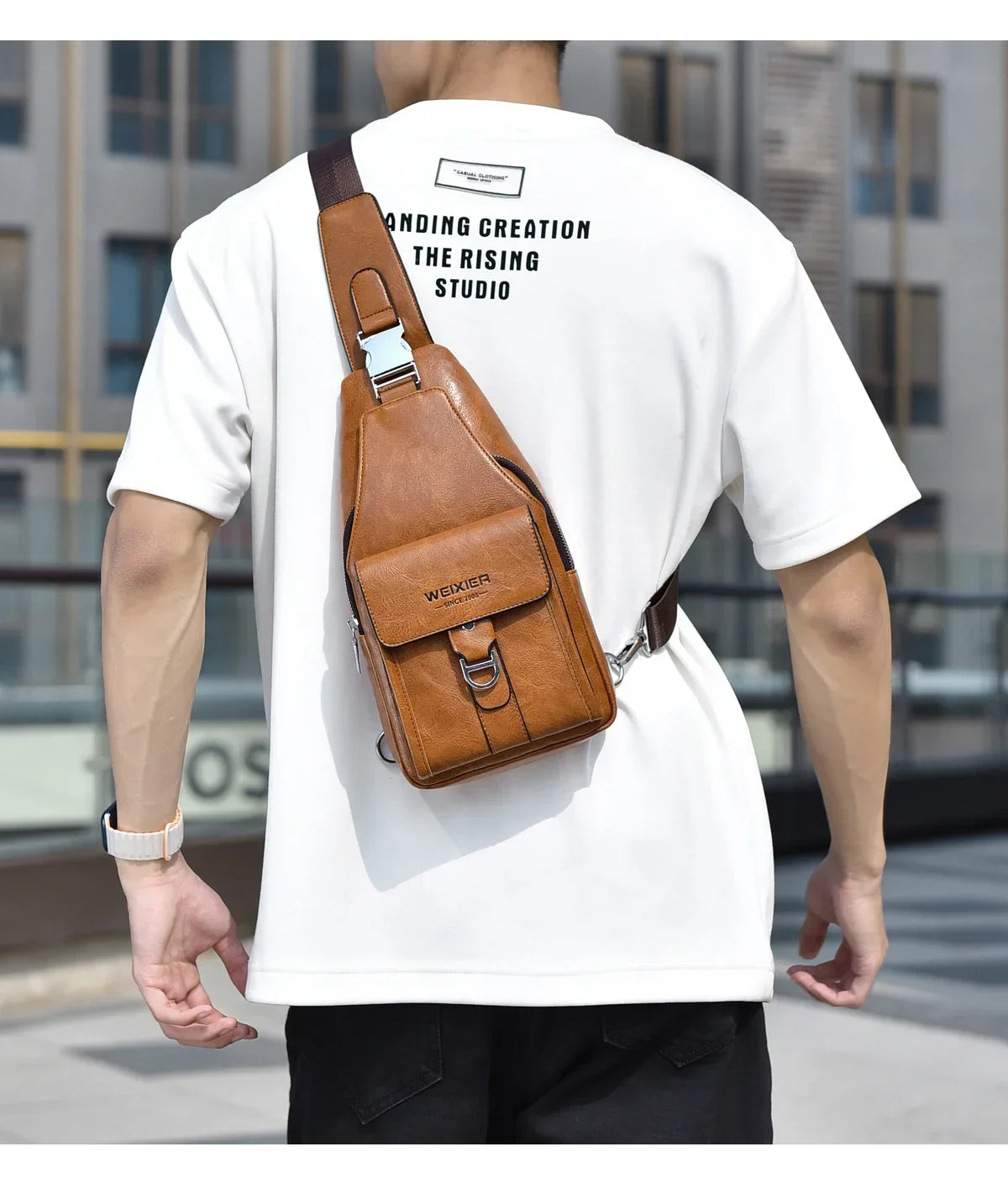 2026 New Men's Bag High Quality PU Leather Men's Chest Bag Simple Waterproof Single Shoulder Crossbody Bags Messenger Bag Gift