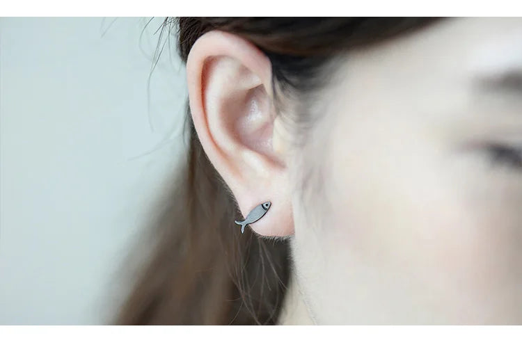 925 Sterling Silver Ear Stud Cat Fish Earring Gift for Women Hypoallergenic Eardrop Fine Jewelry Studs Prevent Allergy Dangler