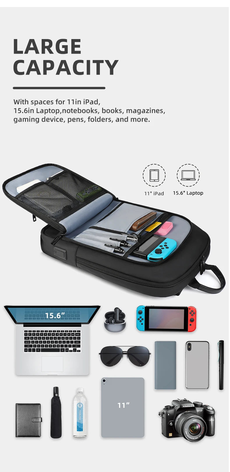Heroic Knight Slim Backpack for Men Multifunction Work Backpack for 15.6' Laptop Bag Waterproof Business Bag College Bag Male
