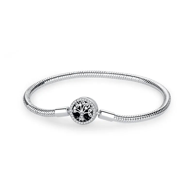 Original 925 Sterling Silver Bracelets Bangles Love Heart Clip Charms Beads Snake Chains For Women Rose Gold DIY Luxury Jewelry