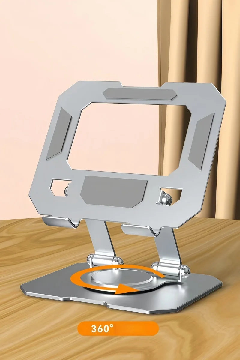 All-Metal Foldable 360° Rotatable Desktop Stand for Tablet & Phone, Hollow-Out Heat Dissipation Tablet Support Bracket