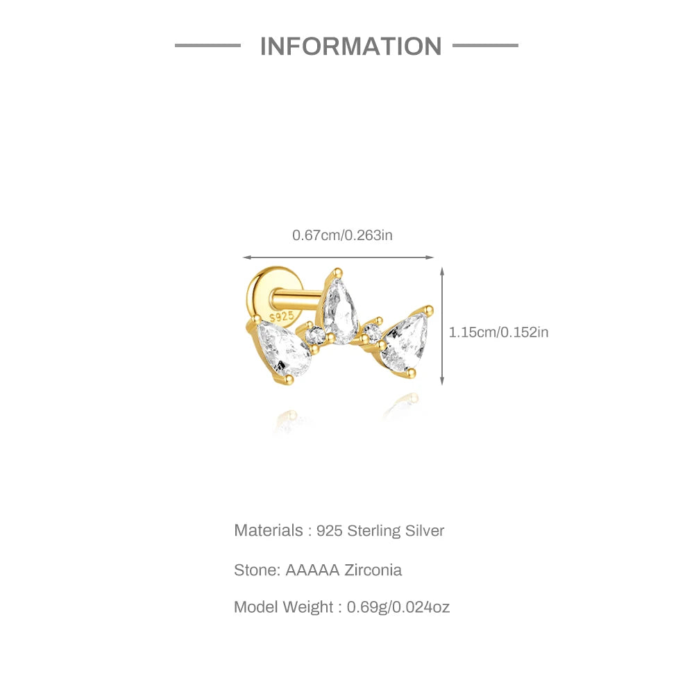 CANNER Pendientes Plata 925 Piercing Stud Earrings For Women Cubic Zirconia 925 Sterling Silver Cartilage Earring Jewerly 1pc