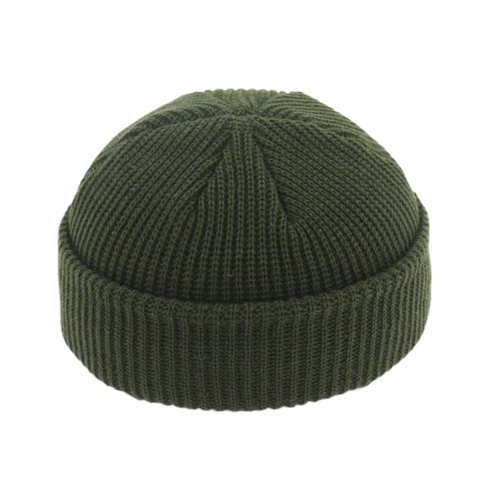 Beanie Knit Hats Fashion Men Boy Skullcap Sailor Caps Cuffs Retro Navy Short Hat Solid Color Unisex Winter Warm Cap Roll-up Edge