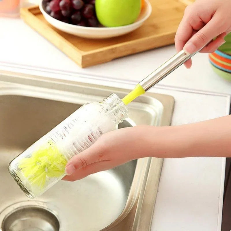 Round Head Bendable Long Handle Cup Brushes Bottle Brush Cleaning Brush Home Kitchen Gadget Random Color