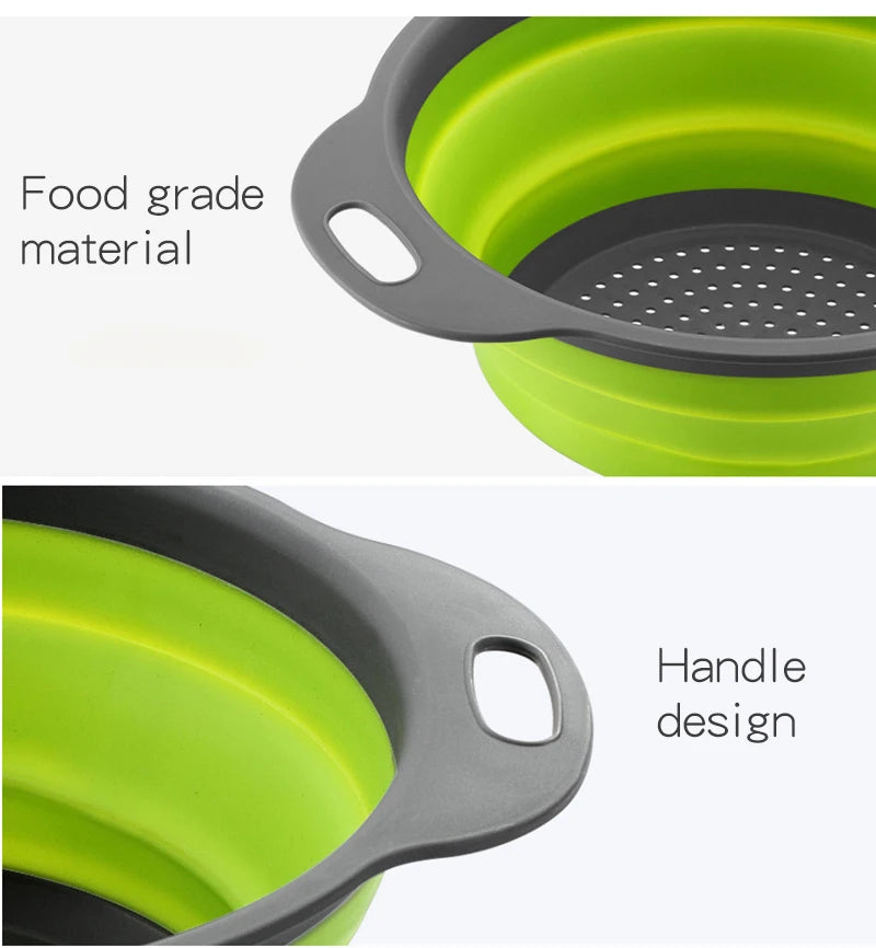 Drain Basket Silicone Vegetable Fruits Washing Drain Basket Folding Colander Strainer Collapsible Drainer Kitchen Tool