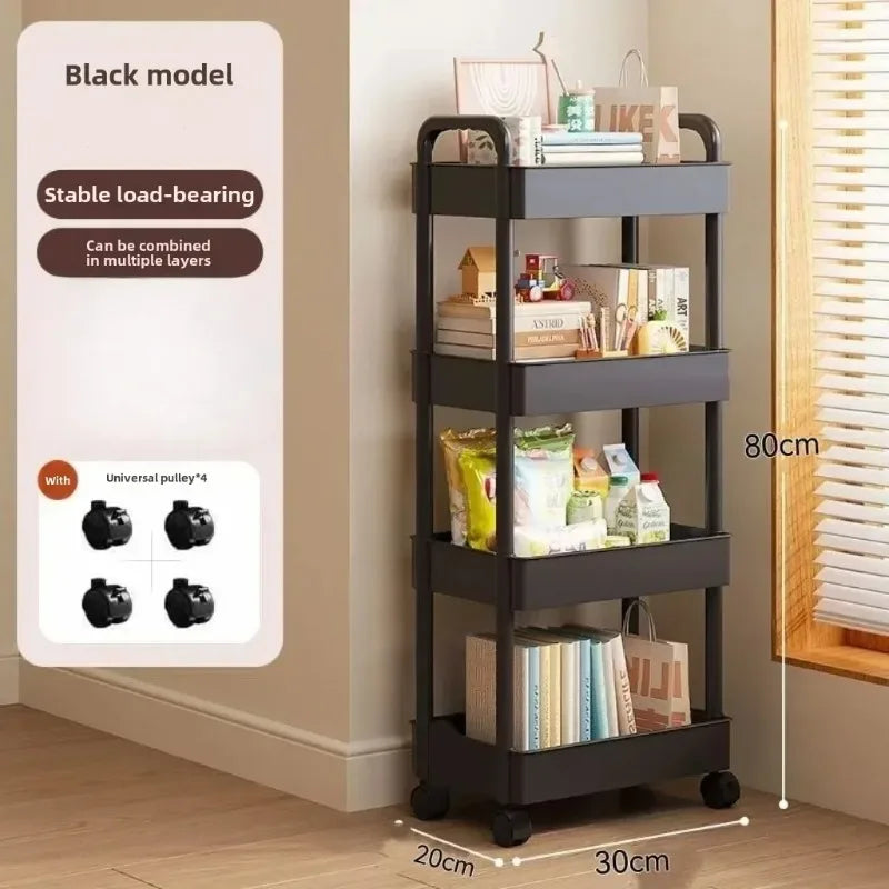 Kitchen multi-functional storage rack mobile trolley multi-level storage rack bookshelf snack and fruit storage rack