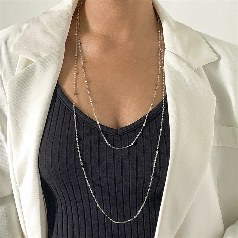 Minimalist Double Layered Y Shaped Collarbone Necklace for Women Popular Long Chain Drop Necklace Girls Party Body Jewelry Gifts