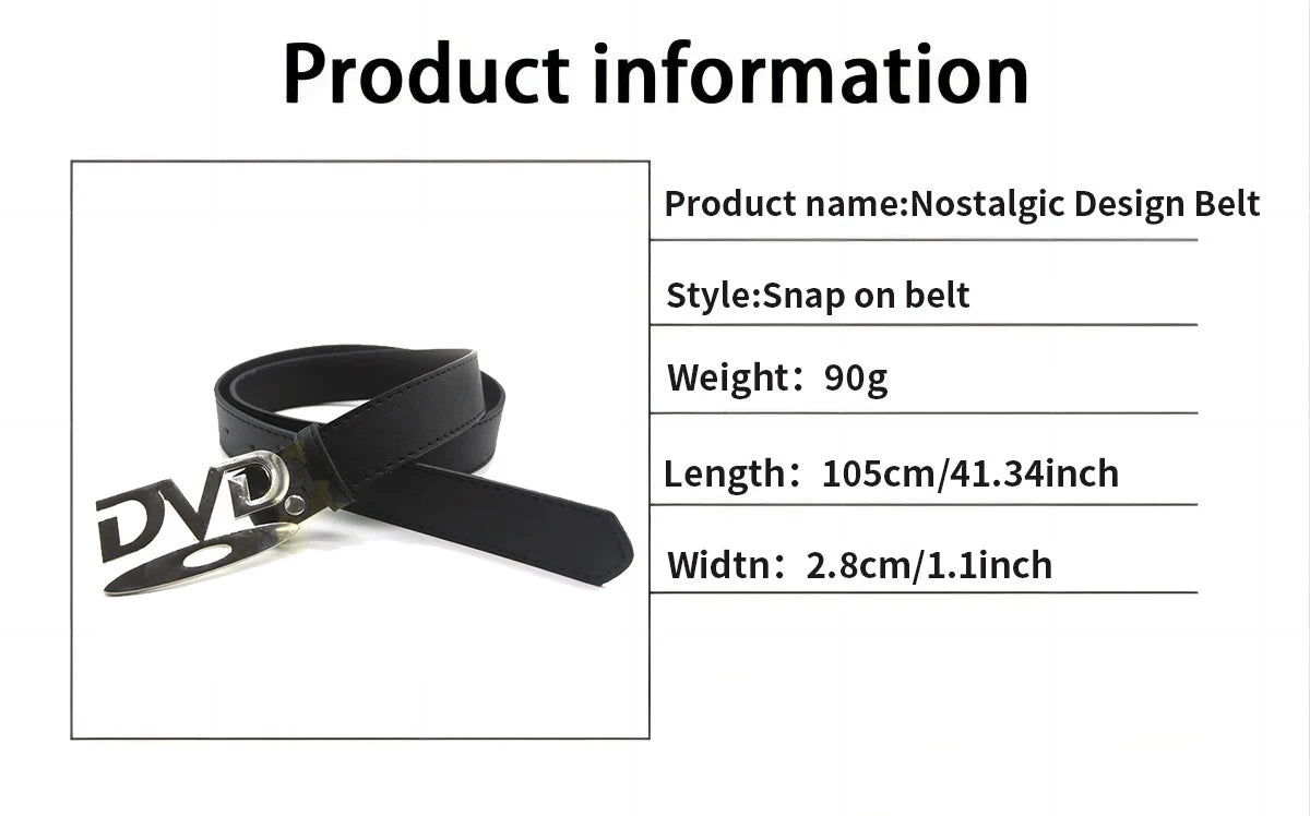 Unisex Nostalgic Design DVD Buckle Belt Men Women Decoration Paired with Jeans Waist Straps Belt Versatile Design Sense Belt
