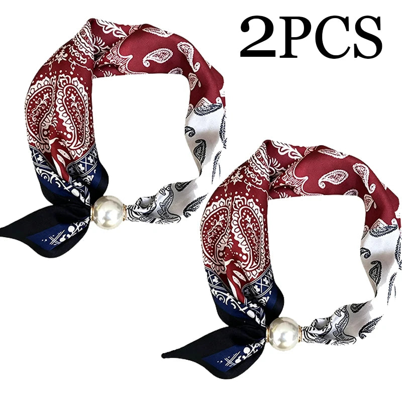 1/2PCS Elegant Pearl Tail Magnetic Clasp Scarf Summer New Versatile Breathable Fashion Artistic Accessory Neck Wrap Scarves