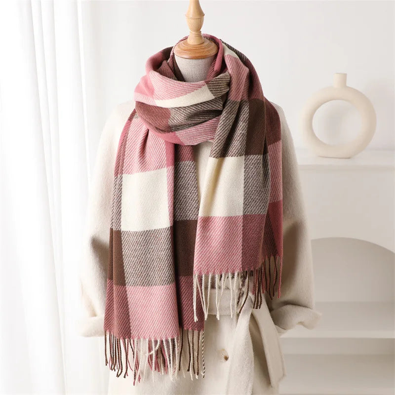 Luxury Brand Plaid Scarf Autumn Winter Women Warm Neckerchief Pashmina Lady Shawls and Wraps Casual Lattice Tassel Scarves