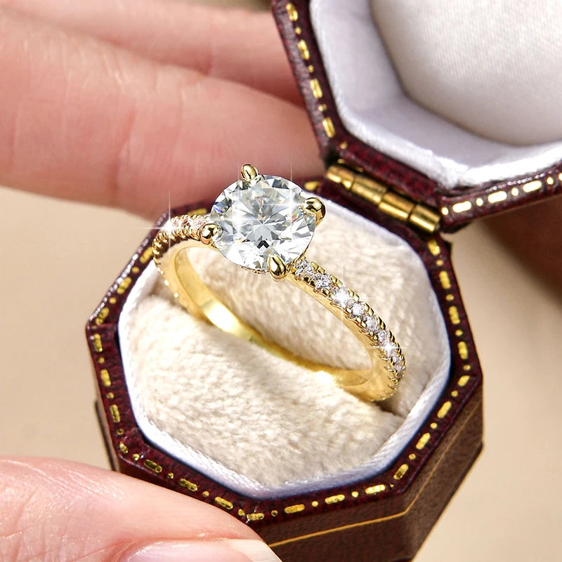 IOGOU Classic 8mm 2.0CT D Moissanite Ring 14k Gold Filled Engagement Wedding Rings for Women Finger Jewelry with GRA Certificate