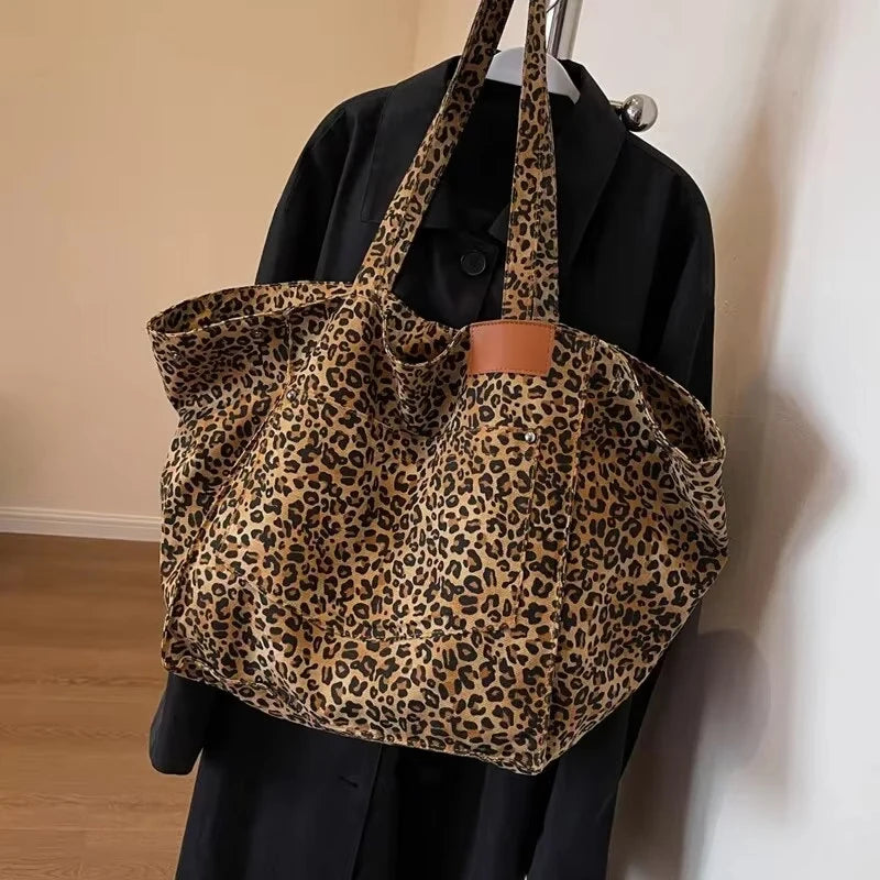 Vintage Leopard Print Women's Handbag Fashion Large Capacity Leopard Print Canvas Bag Underarm Bag Large Shopping Bag Women' Bag