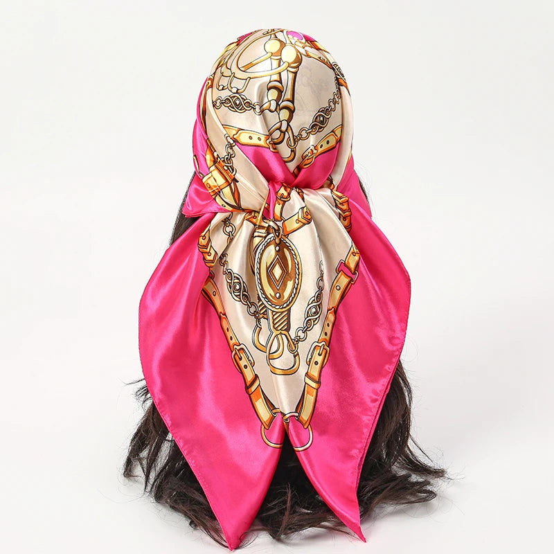 Luxury Brand Silk Satin Square Scarf Women Hijab Bandana Muslim Headscarves Shawl Wrap Ladies Headband Neckerchief Foulard 90cm