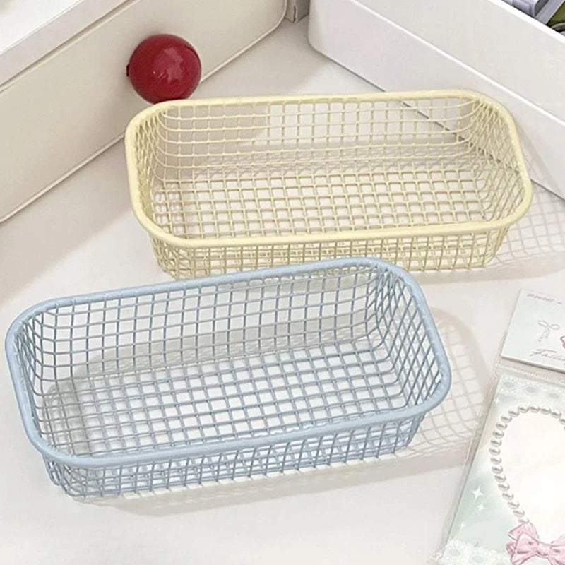Desktop Storage Basket INS Metal Sundries Organizer Basket Photocard Case Office Stationery Home Supplies Make Up Sorting Holder
