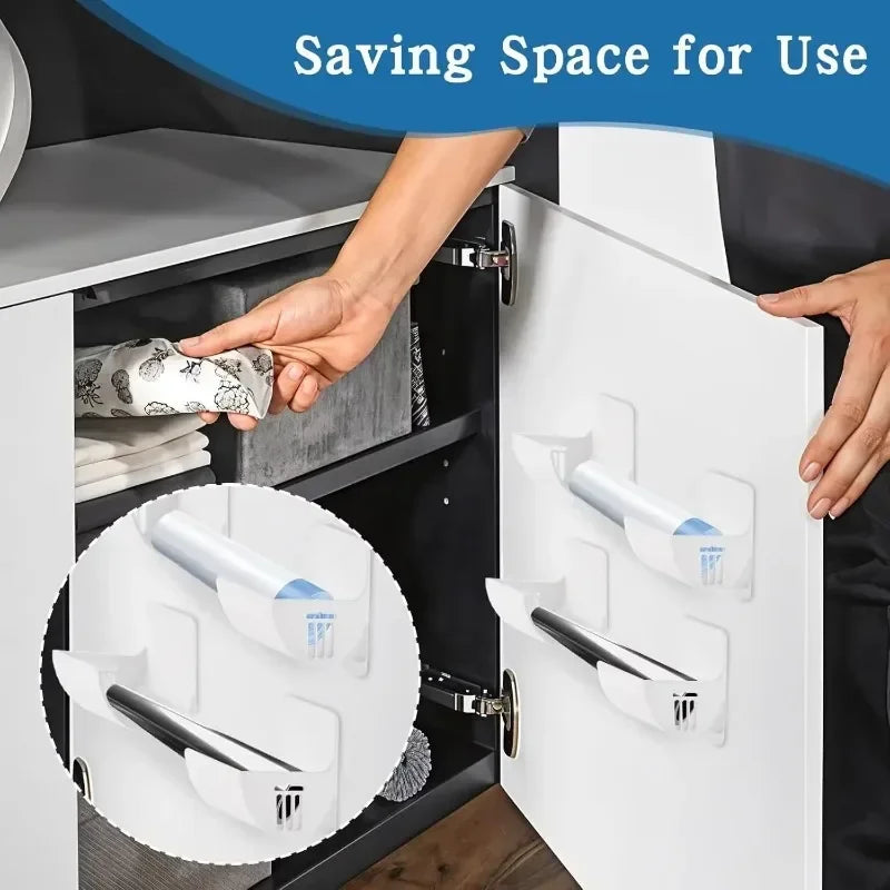 Wall Mounted Trash Bag Holder Plastic Waste Bag Dispenser Rack Self-adhesive Storage Shelf Holder For Kitchen Bathroom Organizer