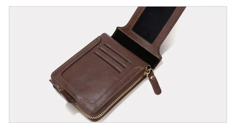 Short Horizontal Zipper Coin Pocket Tri-fold Card Case Purse Billetera Hombre Vintage Men High Quality PU Leather Small Wallet