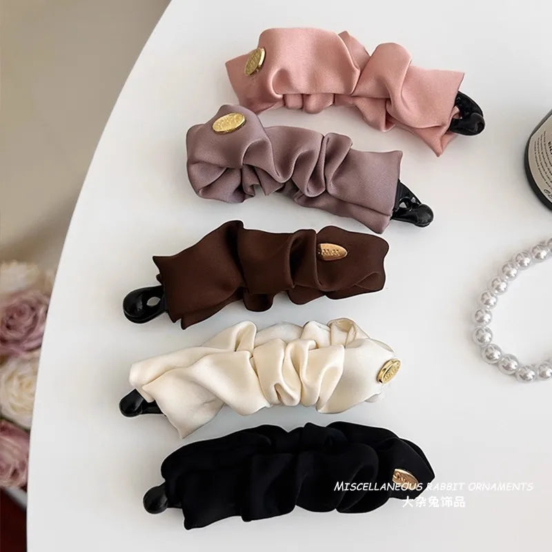 Korean Elegant Solid Fold Satin Banana Hair Clip For Women Girls Sweet Hair Ornament Hairpin Barrette Fashion Hair Accessories