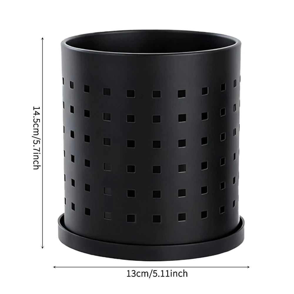 Black Stainless Steel Cutlery Holder - Large - Size Kitchen Storage Container for Knives, Forks & Chopsticks, Easy to Clean