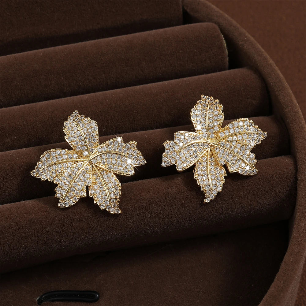 ZAKOL New Sparkling Micropaved Zirconia Leaf Flower Earrings Elegant Luxury Glamor Wedding Party Jewelry For Women