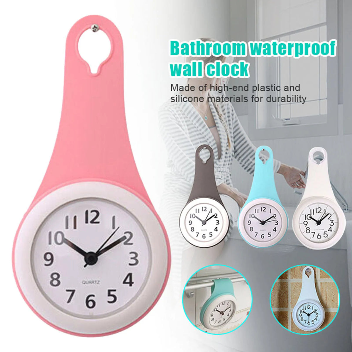 Kitchen Bathroom Wall Clock Multipurpose Water Resistant Hanging Clock for Family Friend Neighbor Gift