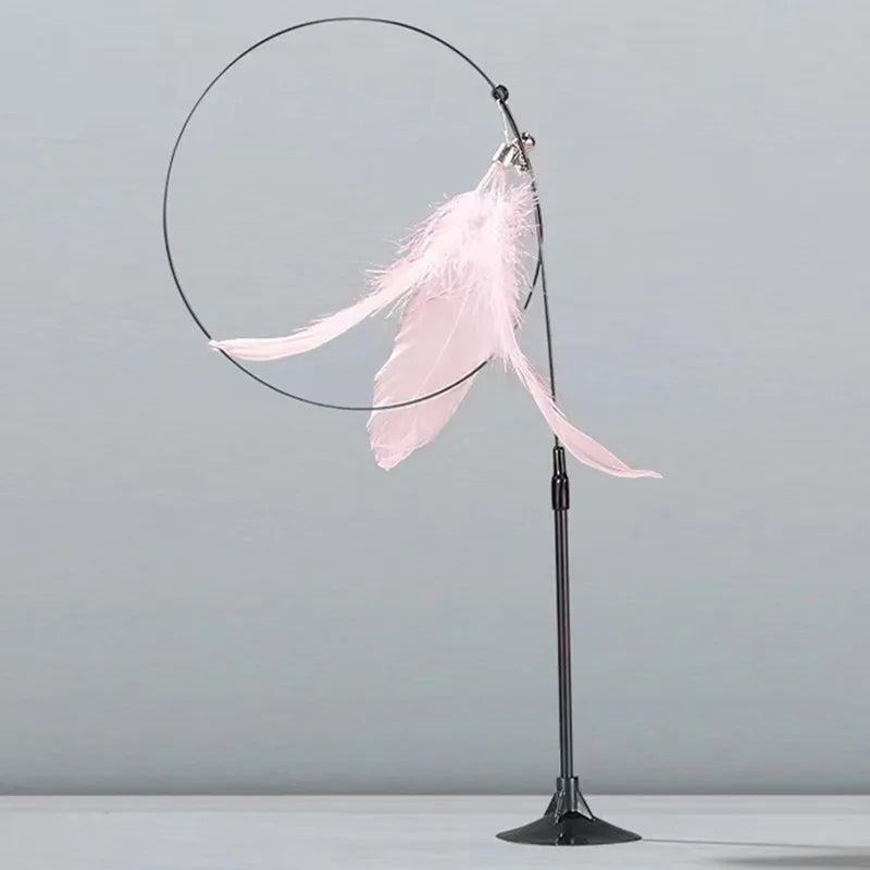 Cat Toys Interactive Cat Toy Steel Wire Feather Toys for Cats Stick Suction Cup Feather Cats Toy with Bell Teaser Pet Products