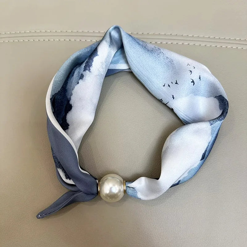 1/2PCS Elegant Pearl Tail Magnetic Clasp Scarf Summer New Versatile Breathable Fashion Artistic Accessory Neck Wrap Scarves