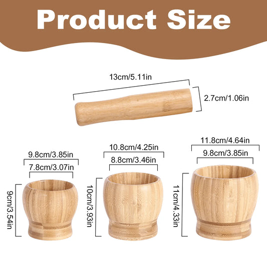 Bamboo mortar and pestle set shown with a compact pestle and mortar cup