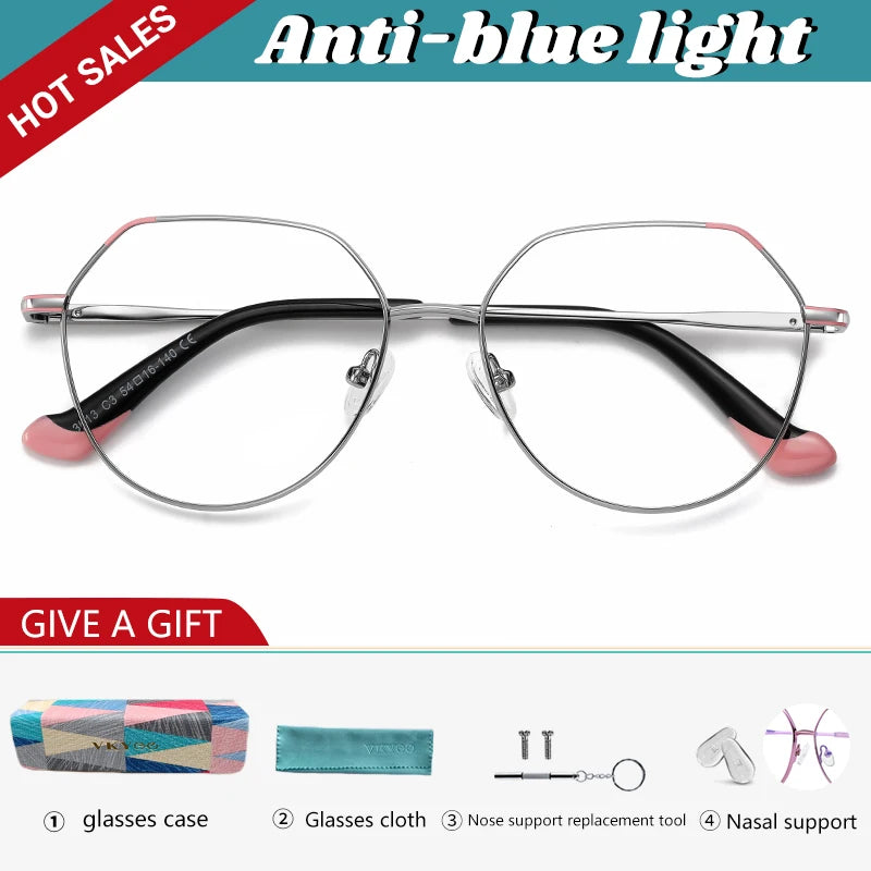 VICKY Metal Myopia Prescription Glasses Hyperopia Reading Glasses Women Anti Blue Light Computer  Glasses Optical Glasses Frame