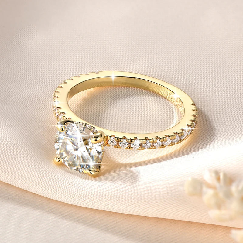 IOGOU Classic 8mm 2.0CT D Moissanite Ring 14k Gold Filled Engagement Wedding Rings for Women Finger Jewelry with GRA Certificate