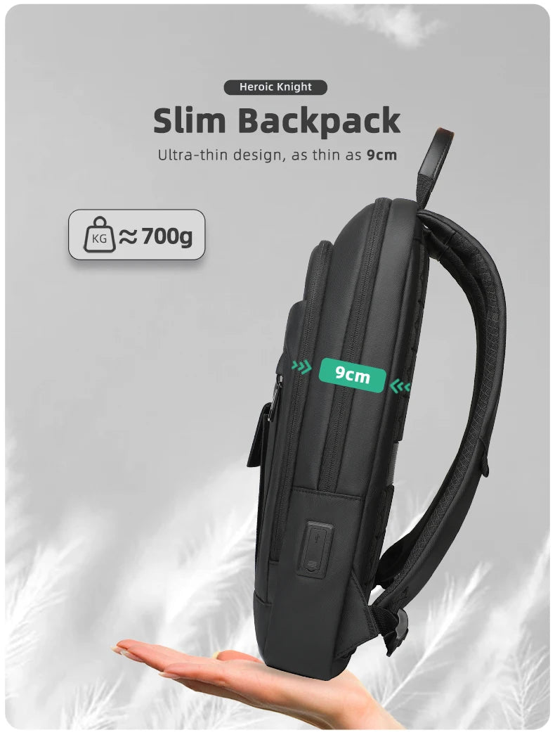 Heroic Knight Slim Backpack for Men Multifunction Work Backpack for 15.6' Laptop Bag Waterproof Business Bag College Bag Male