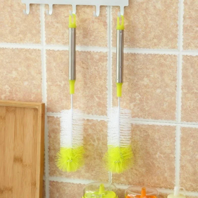Round Head Bendable Long Handle Cup Brushes Bottle Brush Cleaning Brush Home Kitchen Gadget Random Color